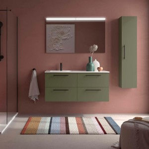 Ensemble Meuble Plan vasque et miroir SILANE 1200 4 tiroirs Green satin P450 - SALGAR 118738 