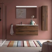 Ensemble Meuble Plan vasque et miroir SILANE 1200 4 tiroirs Noyer Maya P450 - SALGAR 118740 