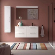 Ensemble Meuble Plan vasque et miroir SILANE 1200 4 tiroirs Blanc satiné P450 - SALGAR 118742 