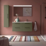 Ensemble Meuble Plan vasque et miroir SILANE 1200 4 tiroirs Green satin P450 - SALGAR 118743 