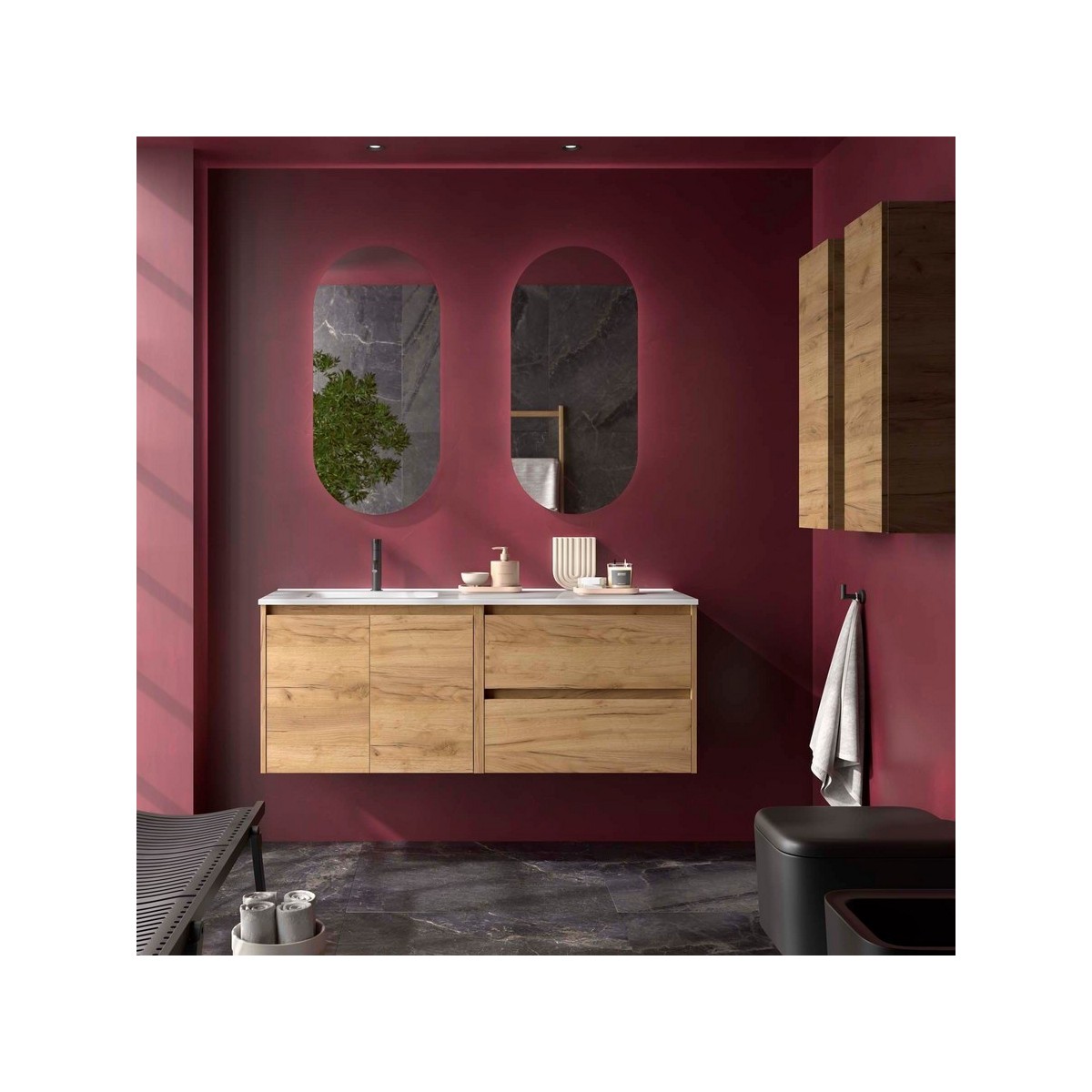 Ensemble meuble et vasque NOJA II 1200 2 tiroirs 2 portes Chêne Africain P450 - SALGAR 118825 