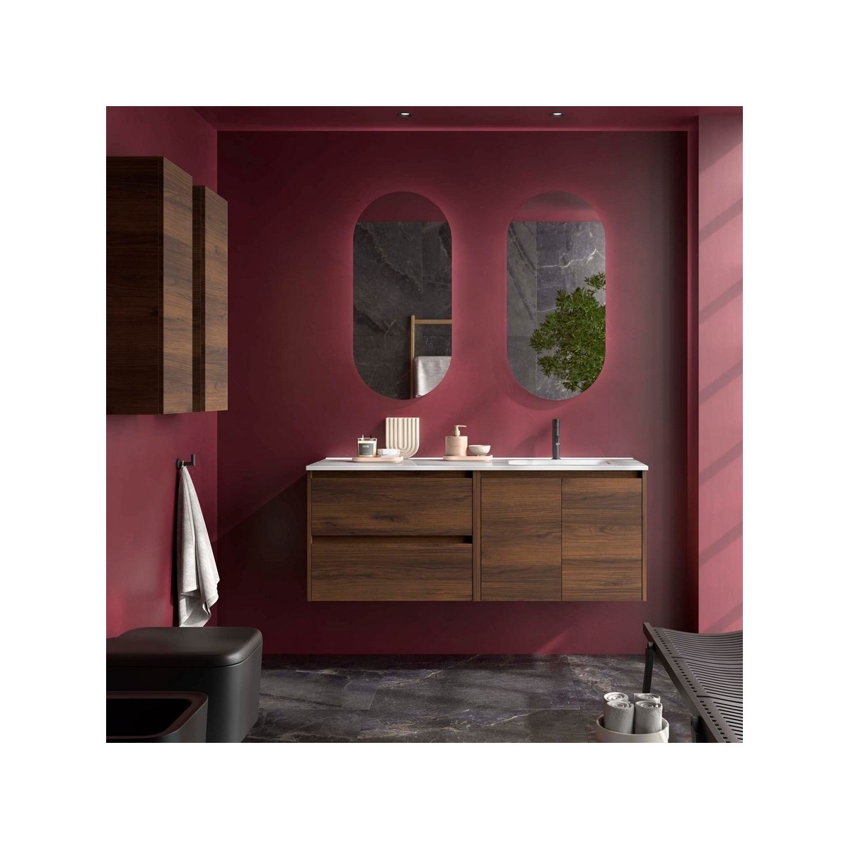 Ensemble meuble et vasque NOJA II 1200 2 tiroirs 2 portes Noyer Maya P450 - SALGAR 118836 