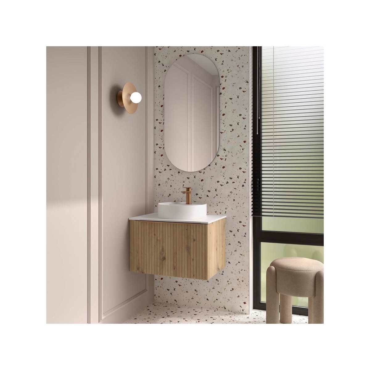 Meuble salle de bain BIBA 700 1 tiroir Chêne Montana H405 P450 - SALGAR 119098 