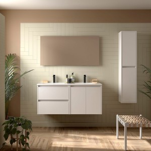 Ensemble Meuble Plan Vasque Miroir Applique NOJA II 1200 2 tiroirs 2 portes Blanc satiné P450 - SALGAR 119246 