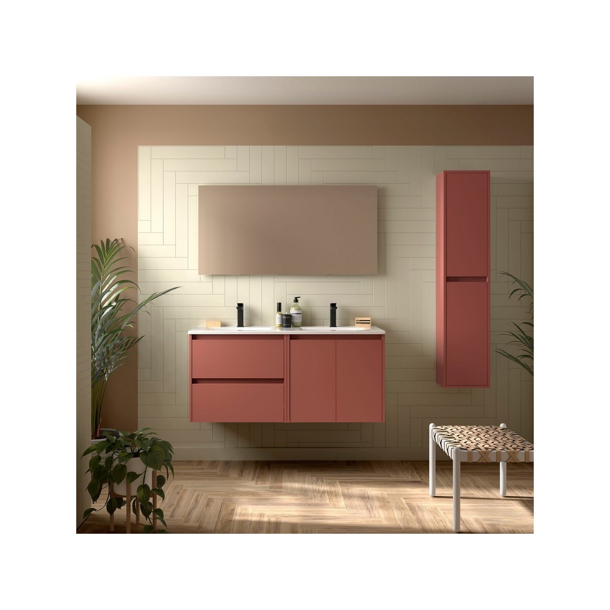 Ensemble Meuble Plan Vasque Miroir Applique NOJA II 1200 2 tiroirs 2 portes Red satin P450 - SALGAR 119250 
