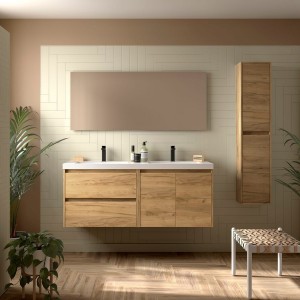 Ensemble Meuble Plan Vasque Miroir Applique NOJA II 1400 2 tiroirs 2 portes Chêne Africain P450 - SALGAR 119262 