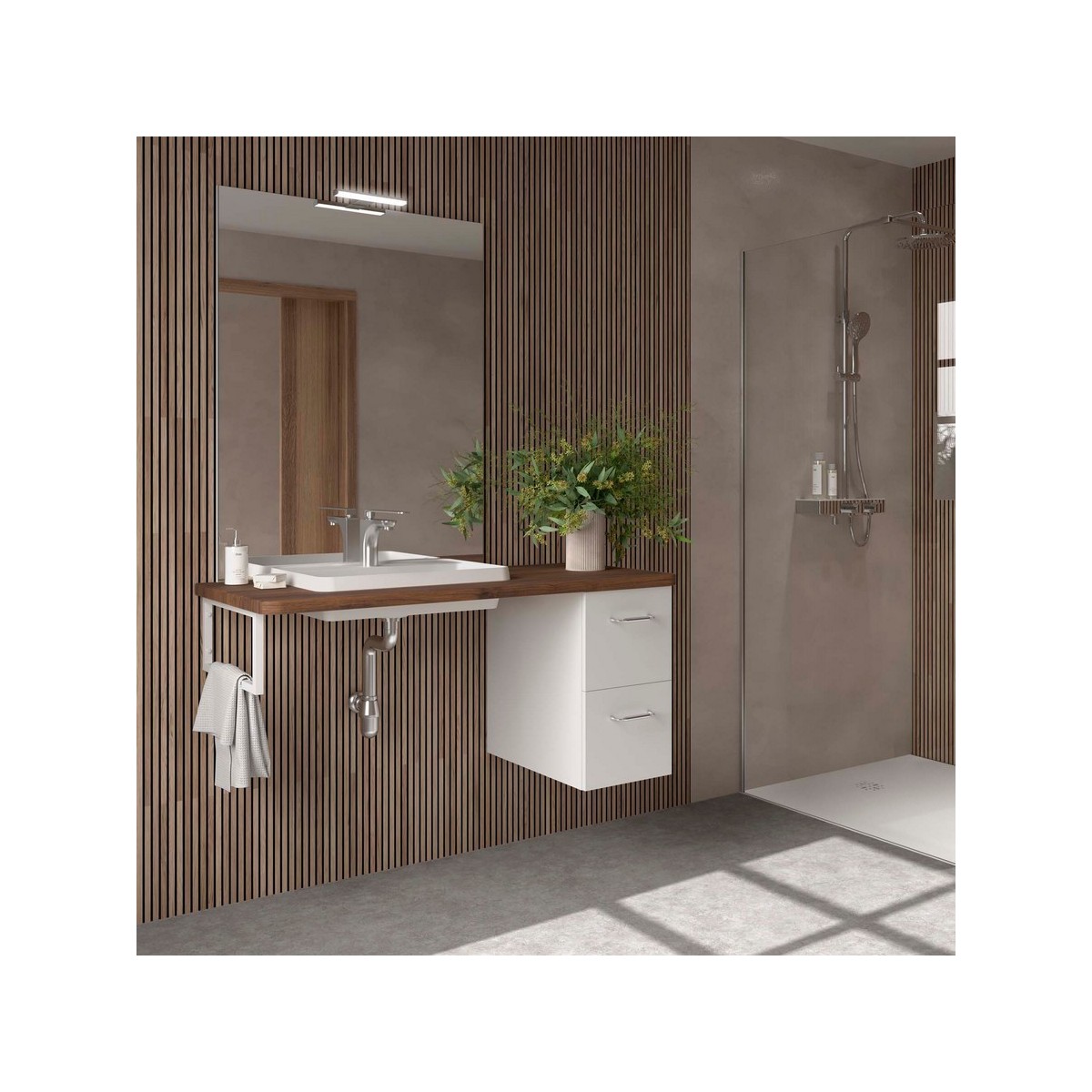 Ensemble salle de bain EASY BATH PMR 1200 droite Noyer Maya P540 - SALGAR 119289 
