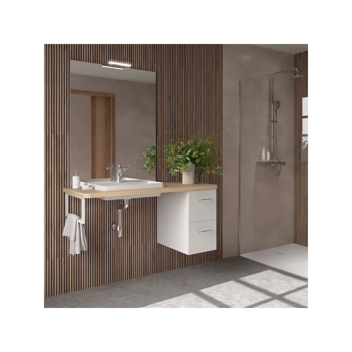 Ensemble salle de bain EASY BATH PMR 1200 droite Chêne Sienna P540 - SALGAR 119290 