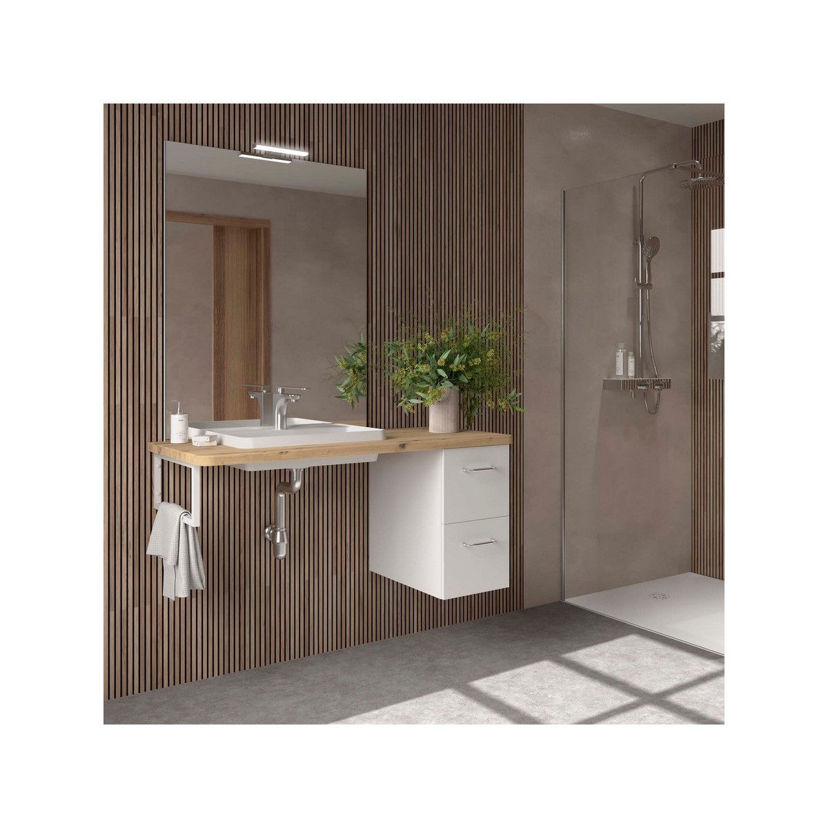 Ensemble salle de bain EASY BATH PMR 1200 droite Chêne Montana P540 - SALGAR 119291 