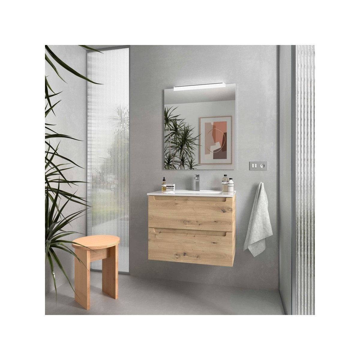 Meuble salle de bain MONTERREY 700 2 tiroirs Chêne Montana H540 P450 - SALGAR 119323 