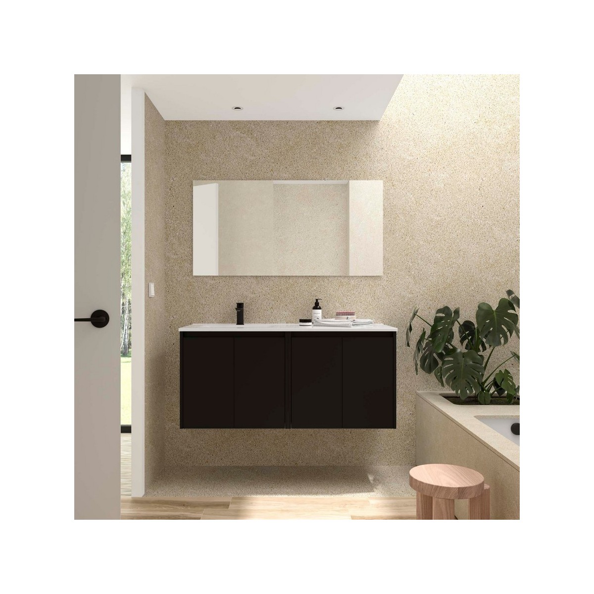 Ensemble Meuble Plan Vasque Miroir Applique NOJA II 1200 4 portes Black satin P450 - SALGAR 119677 