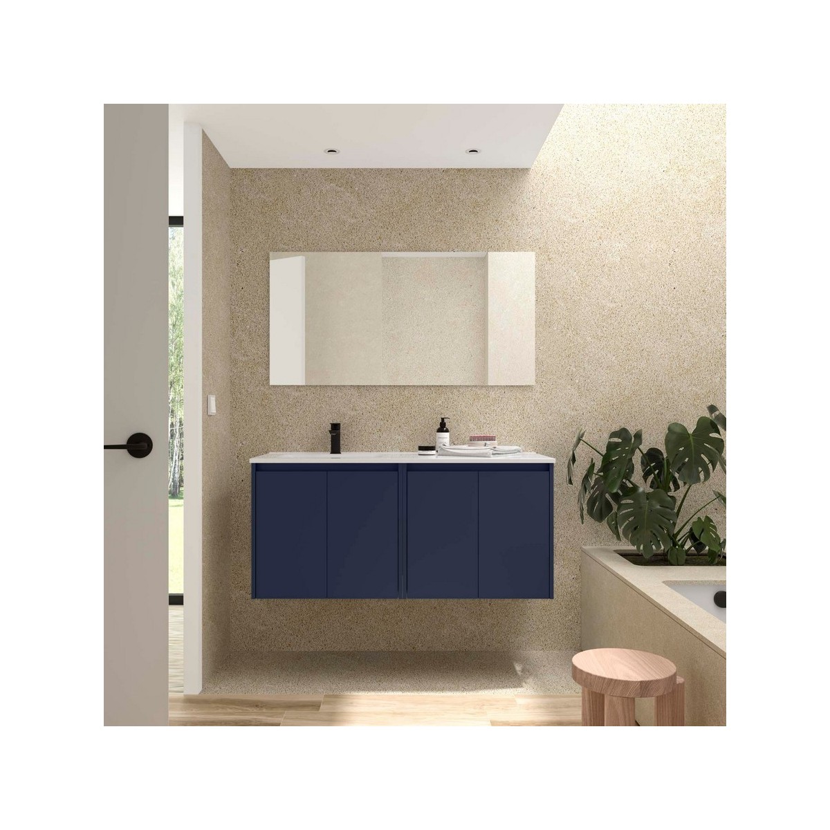 Ensemble Meuble Plan Vasque Miroir Applique NOJA II 1200 4 portes Blue satin P450 - SALGAR 119678 