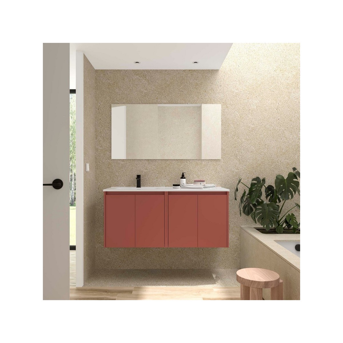 Ensemble Meuble Plan Vasque Miroir Applique NOJA II 1200 4 portes Red satin P450 - SALGAR 119680 