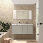 Ensemble Meuble Plan Vasque Miroir Applique NOJA II 1200 4 portes Gris satiné P450 - SALGAR 119694 