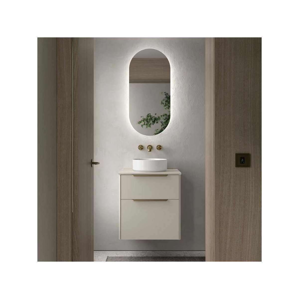 Ensemble Meuble de salle de bain et plan de toilette LUVA 600 2 tiroirs Gris satiné P450 - SALGAR 119755 