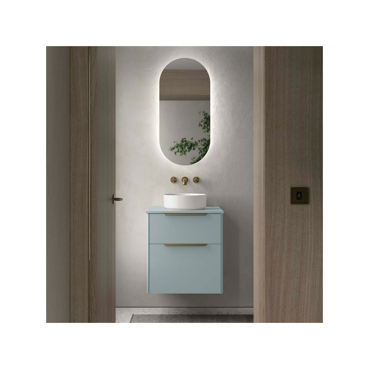 Ensemble Meuble de salle de bain et plan de toilette LUVA 600 2 tiroirs Aqua P450 - SALGAR 119756 