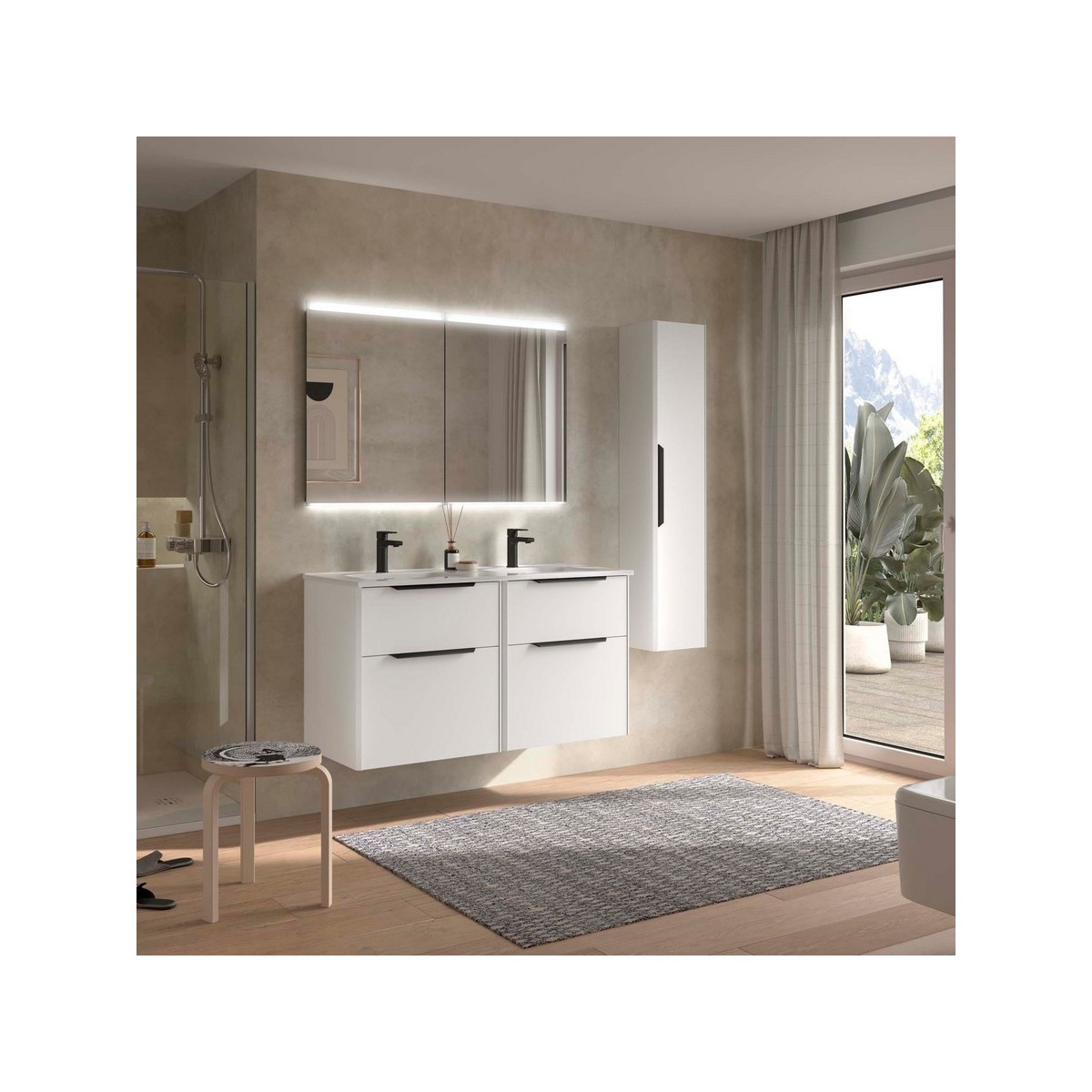 Ensemble meuble vasque salle de bain LUVA 1200 2 tiroirs Blanc satiné P450 - SALGAR 119761 