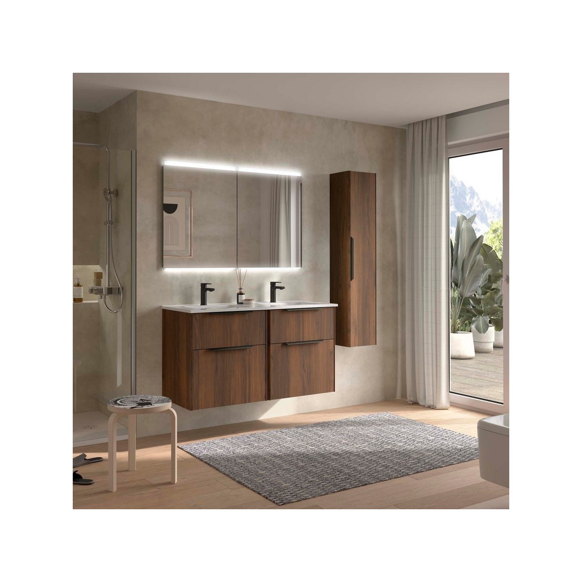 Ensemble meuble vasque salle de bain LUVA 1200 2 tiroirs Noyer Maya P450 - SALGAR 119762 