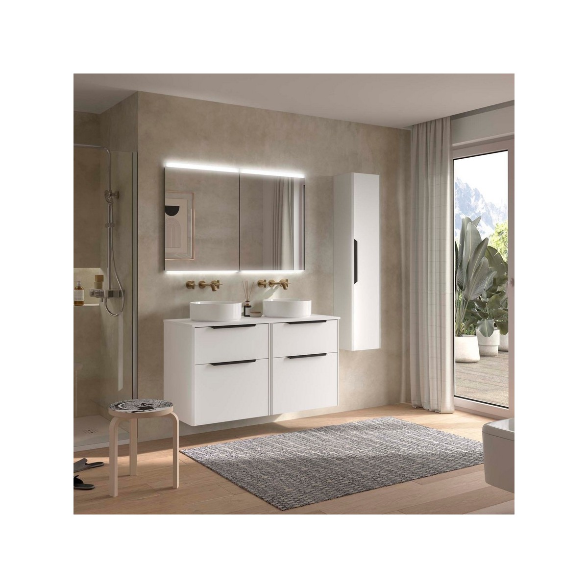 Ensemble Meuble de salle de bain et plan de toilette LUVA 1200 2 tiroirs Blanc satiné P450 - SALGAR 119765 