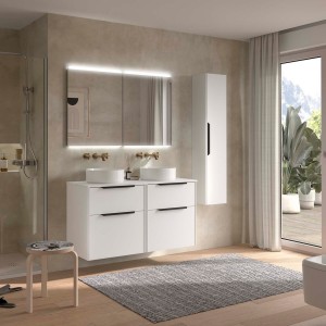 Ensemble Meuble de salle de bain et plan de toilette LUVA 1200 2 tiroirs Blanc satiné P450 - SALGAR 119765 