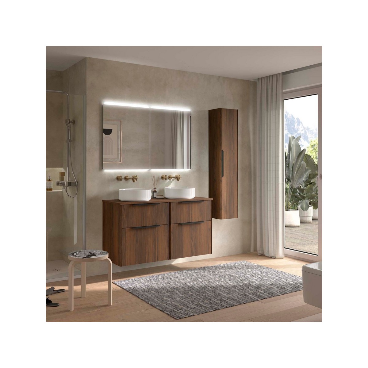 Ensemble Meuble de salle de bain et plan de toilette LUVA 1200 2 tiroirs Noyer Maya P450 - SALGAR 119766 