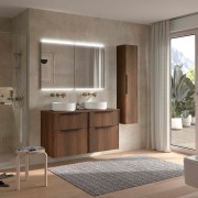 Ensemble Meuble de salle de bain et plan de toilette LUVA 1200 2 tiroirs Noyer Maya P450 - SALGAR 119766 