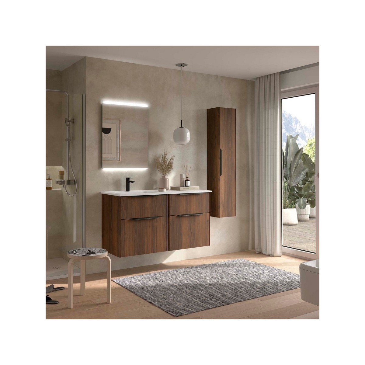 Ensemble meuble vasque salle de bain LUVA 1200 4 tiroirs Noyer Maya P450 - SALGAR 119770 