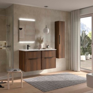 Ensemble meuble vasque salle de bain LUVA 1200 4 tiroirs Noyer Maya P450 - SALGAR 119770 