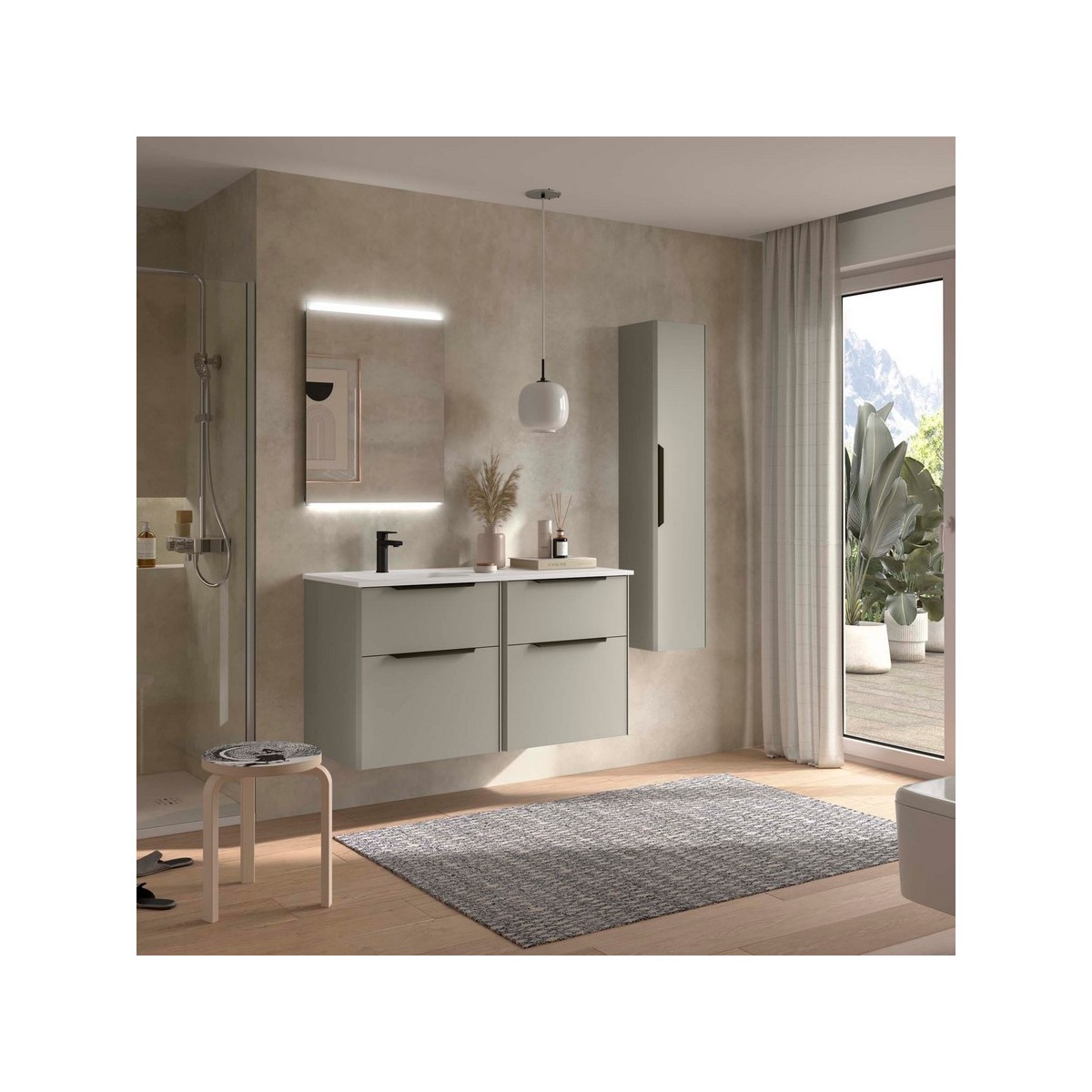 Ensemble meuble vasque salle de bain LUVA 1200 4 tiroirs Gris satiné P450 - SALGAR 119771 