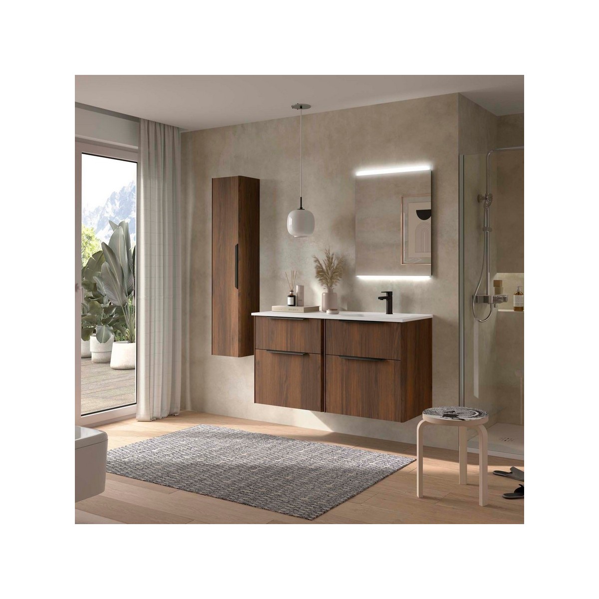 Ensemble meuble vasque salle de bain LUVA 1200 4 tiroirs Noyer Maya P450 - SALGAR 119774 