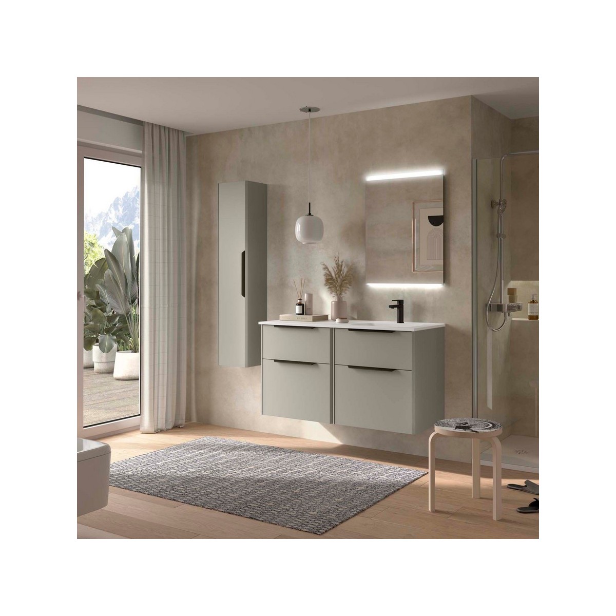 Ensemble meuble vasque salle de bain LUVA 1200 4 tiroirs Gris satiné P450 - SALGAR 119775 