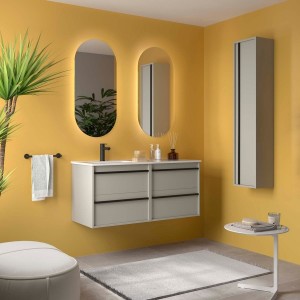 Ensemble Meuble Plan Vasque Miroir Applique ATTILA 1200 4 tiroirs Gris satiné P450 - SALGAR 119840 