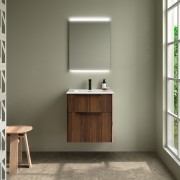 Ensemble Meuble Plan vasque et miroir LUVA 600 2 tiroirs Noyer Maya P450 - SALGAR 119851 