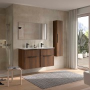 Ensemble Meuble Plan vasque et miroir LUVA 1200 2 tiroirs Noyer Maya P450 - SALGAR 119863 