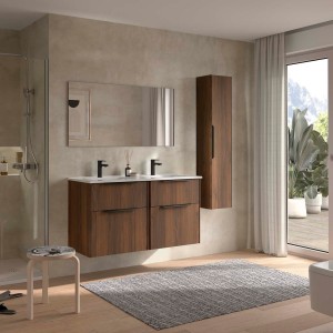 Ensemble Meuble Plan vasque et miroir LUVA 1200 2 tiroirs Noyer Maya P450 - SALGAR 119863 