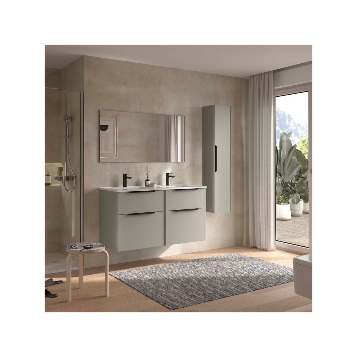 Ensemble Meuble Plan vasque et miroir LUVA 1200 2 tiroirs Gris satiné P450 - SALGAR 119864 