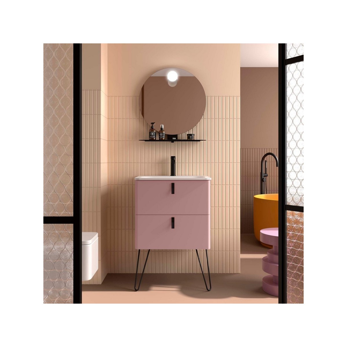 Meuble salle de bain UNIIQ 600 2 tiroirs Rose blush H540 P450 - SALGAR 119872 