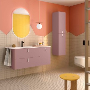 Meuble salle de bain UNIIQ 1200 2T1P droite - vasque à gauche Rose blush H540 P450 - SALGAR 119877 