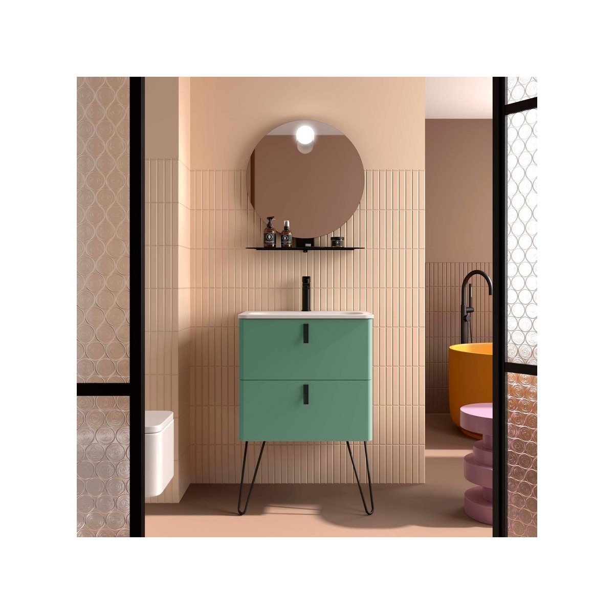 Meuble salle de bain UNIIQ 600 2 tiroirs Dusty Teal H540 P450 - SALGAR 119882 
