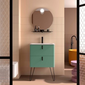 Meuble salle de bain UNIIQ 600 2 tiroirs Dusty Teal H540 P450 - SALGAR 119882 