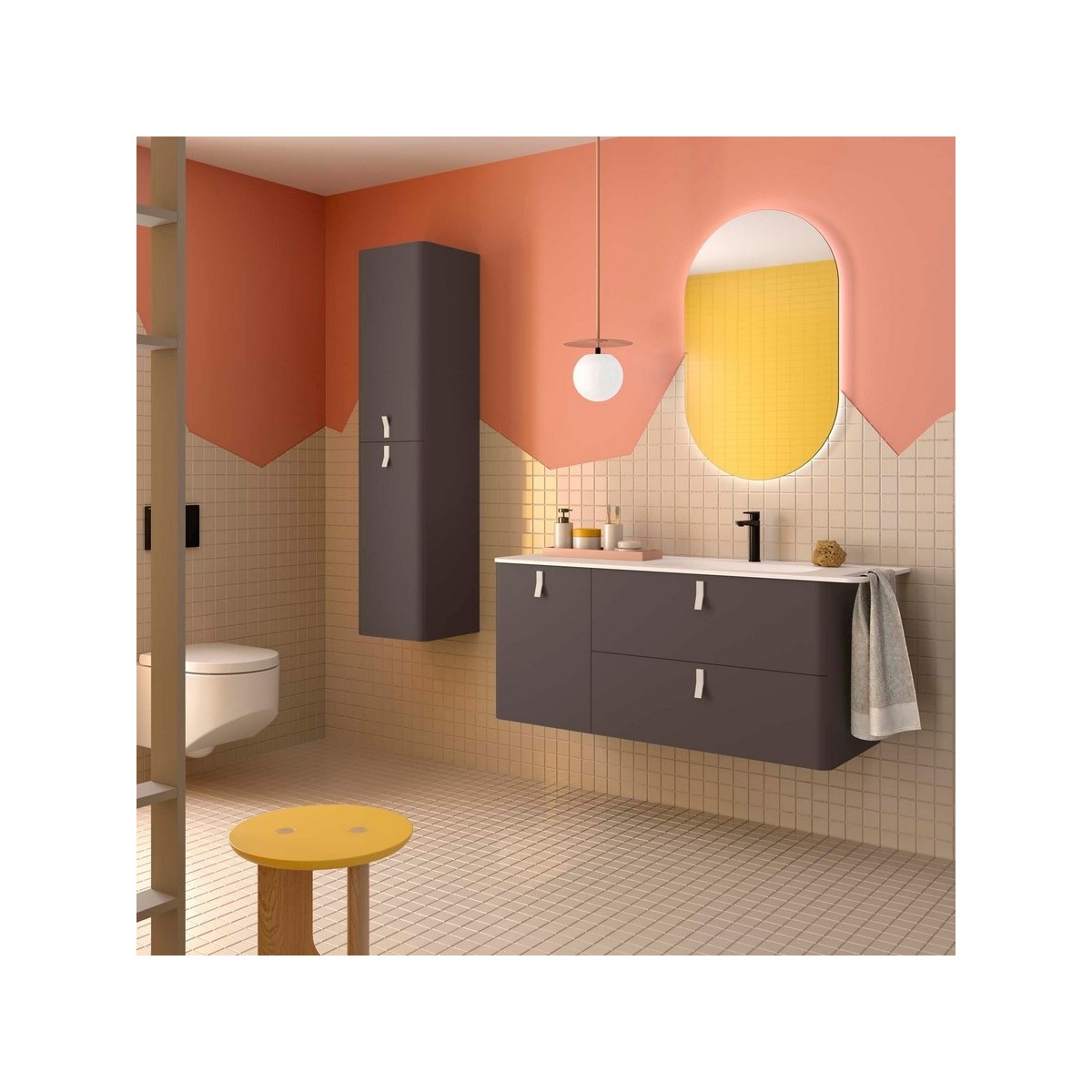 Meuble salle de bain UNIIQ 1200 2T1P gauche - vasque à droite Ebrom H540 P450 - SALGAR 119891 