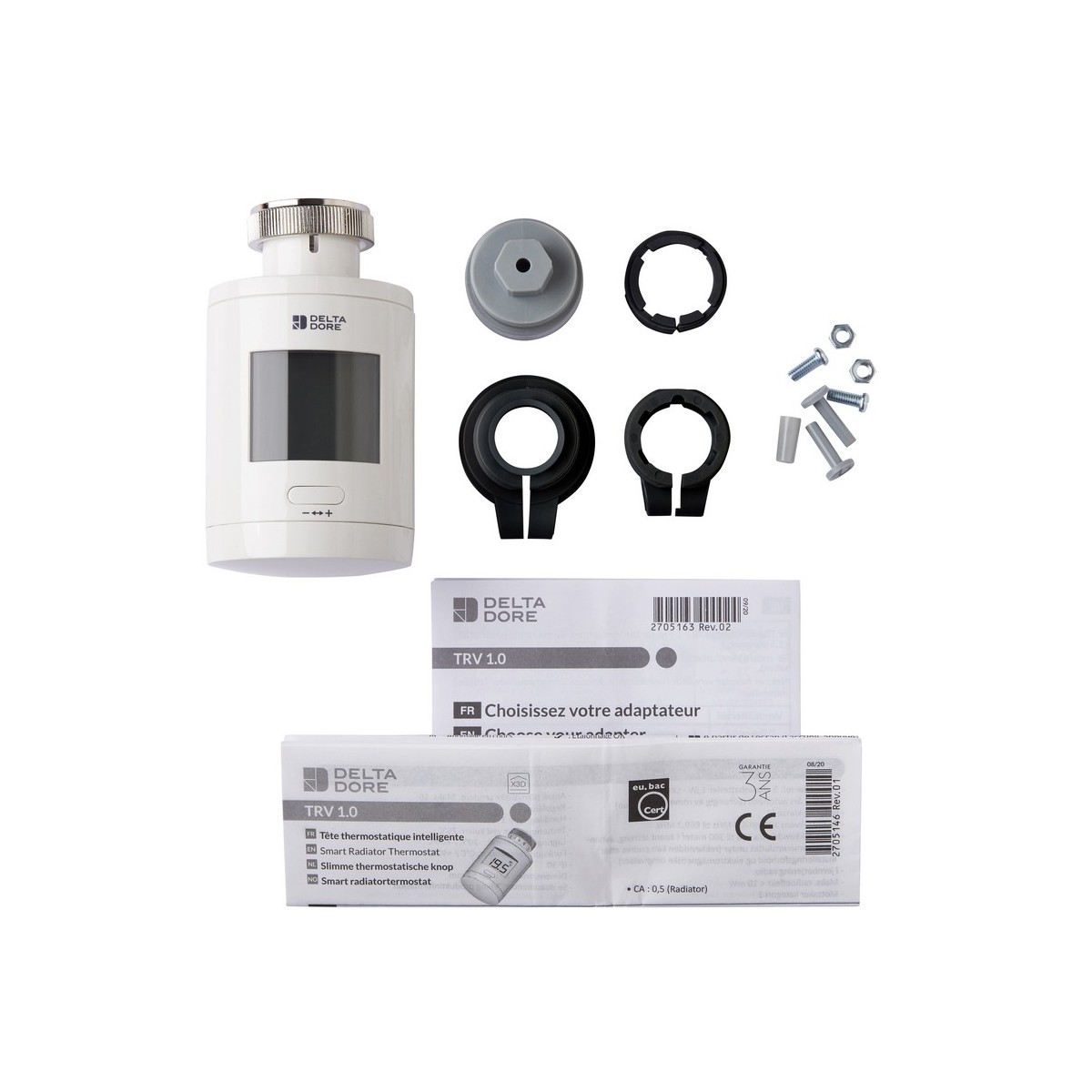 Tête thermostatique intelligente avec adaptateurs TRV 1.0 ADAPT - DELTA DORE 6050649 