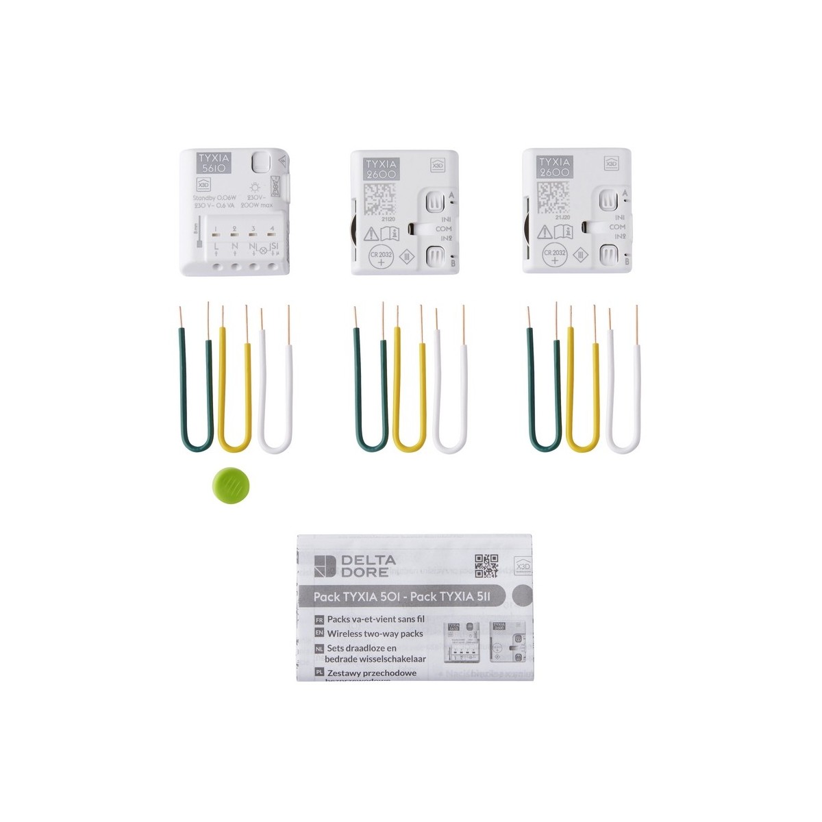 Pack TYXIA 511 créer un circuit d'éclairage va-et-vient sans fil sans neutre - DELTA DORE 6351408 