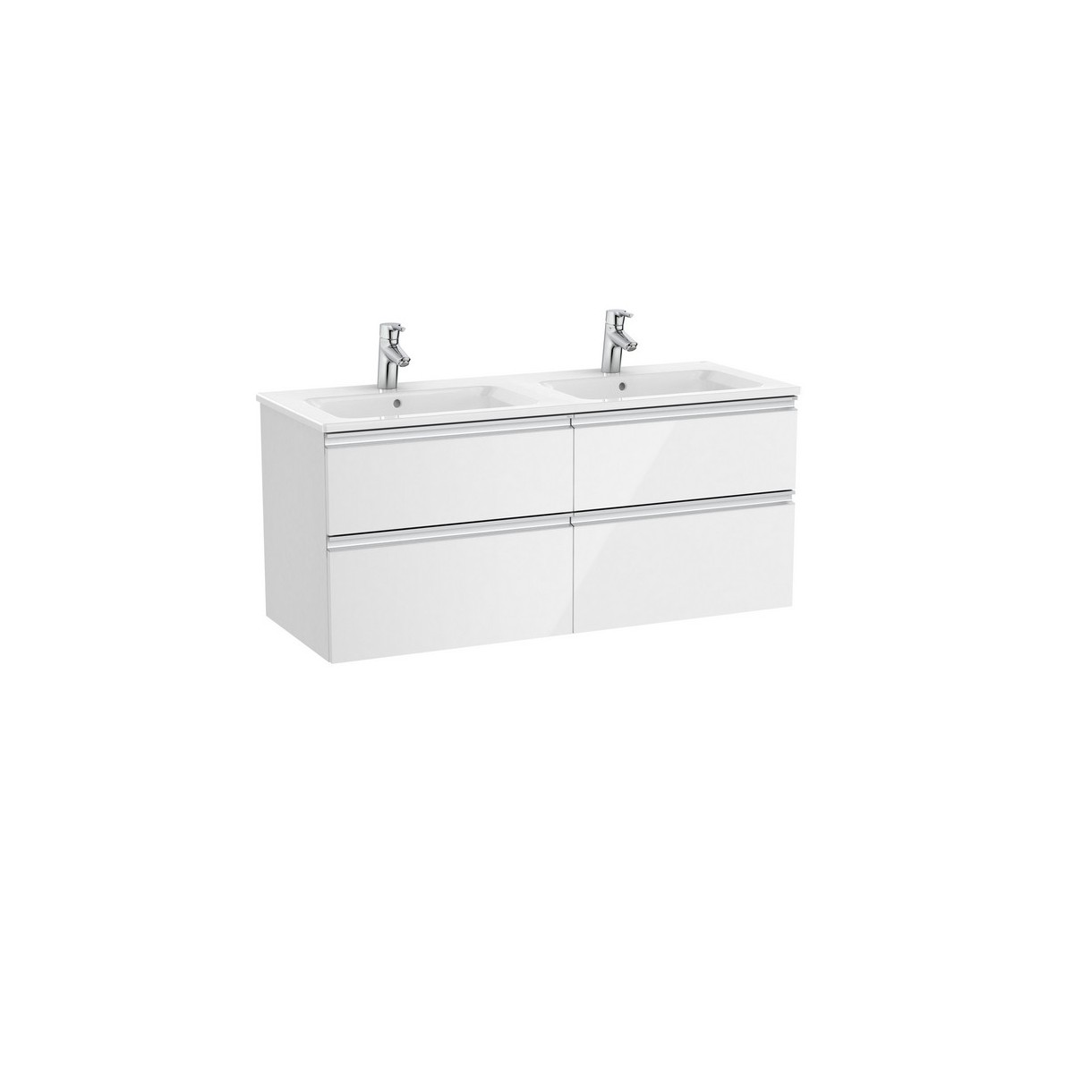 The gap unik meuble 4 tiroirs + lavabo slim double 2 trou 1200mm blanc brillant - ROCA A851483806 