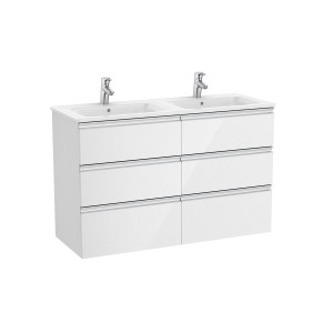 The gap unik meuble 6 tiroirs + lavabo slim double 1200mm blanc brillant - ROCA A851493806 