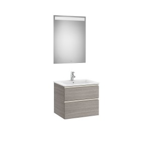 The gap pack meuble 2 tiroirs + lavabo slim + miroir led eidos 600mm city oak - ROCA A851509402 