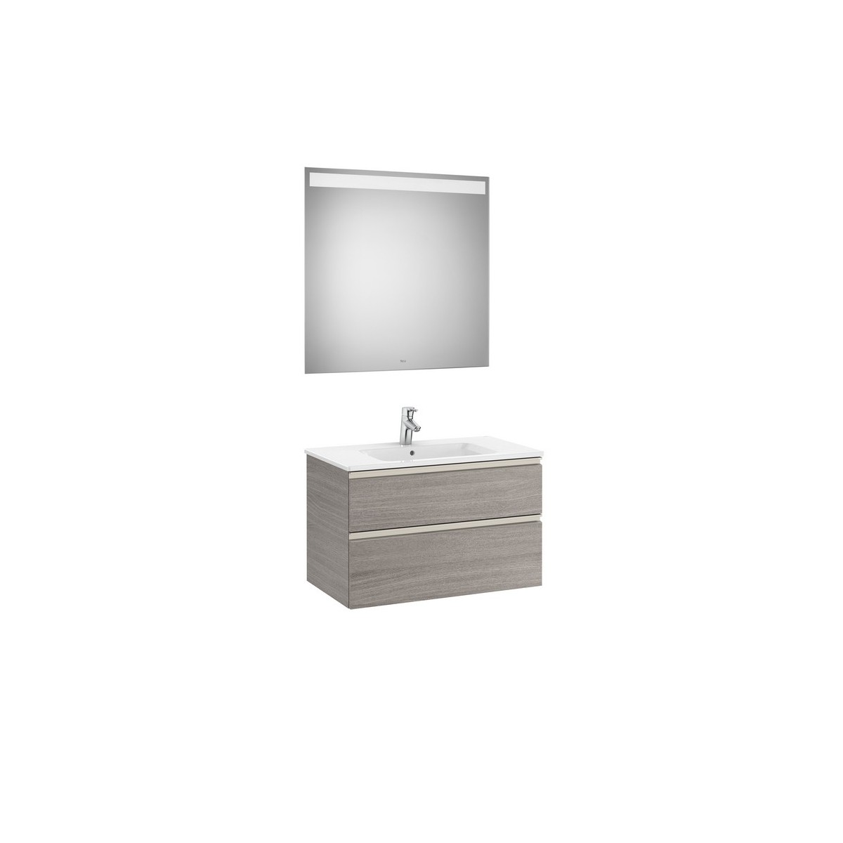 The gap pack meuble 2 tiroirs + lavabo slim + miroir led eidos 800mm city oak - ROCA A851511402 