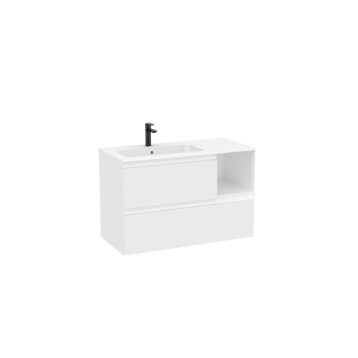 Tenue unik 2 tiroirs lavabo asymétrique gauche 1000mm blanc mat - ROCA A851936529 