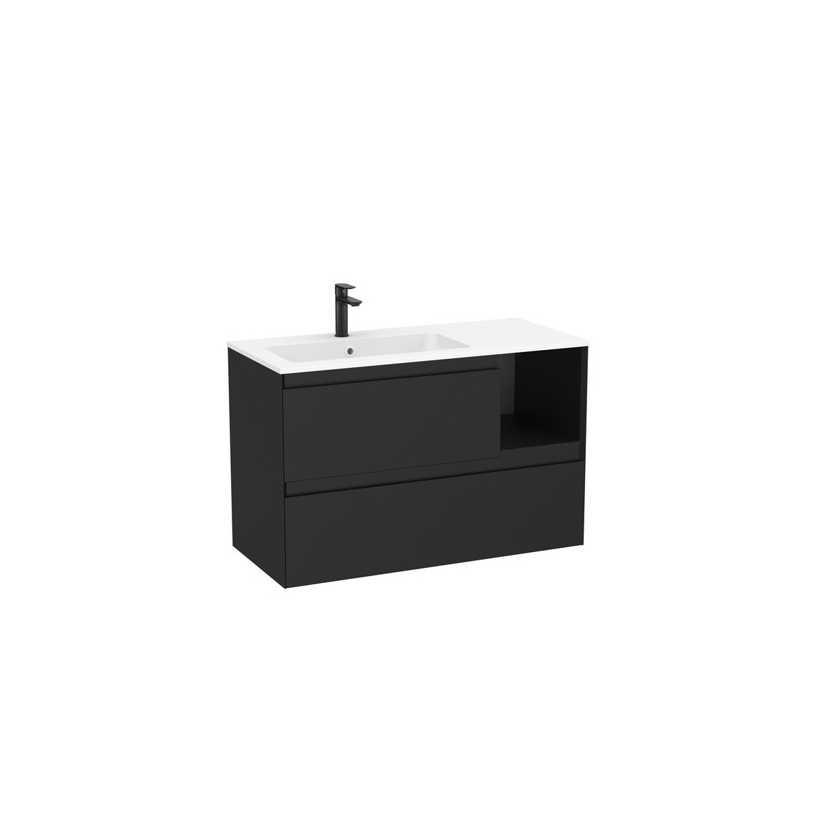 Tenue unik 2 tiroirs lavabo asymétrique gauche 1000mm noir mat - ROCA A851936532 