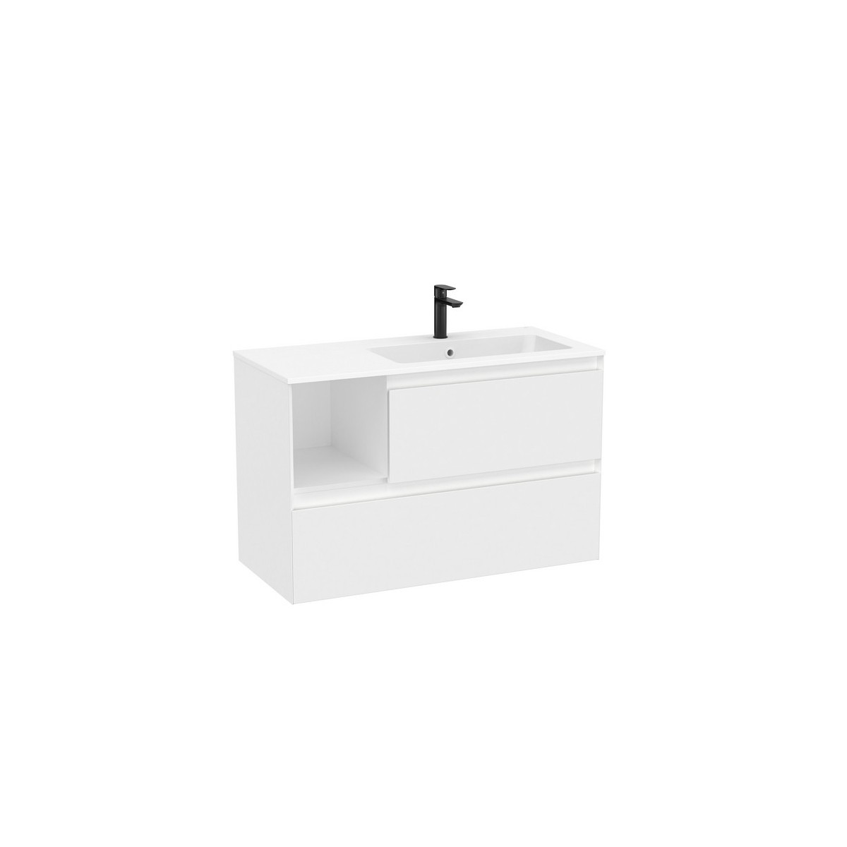 Tenue unik 2 tiroirs lavabo asymétrique droite 1000mm blanc mat - ROCA A851938529 